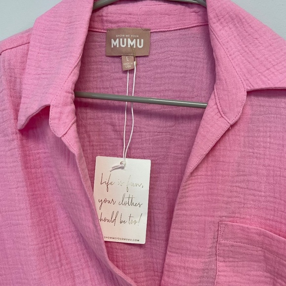 Show Me Your MuMu Pink Weekday Button Up Gauze Blouse - Large - NWT - Picture 4 of 6